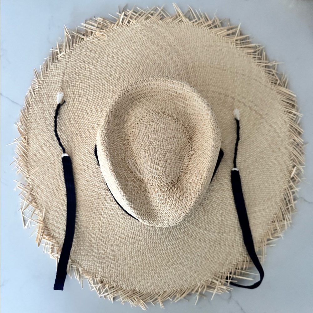 Sunshine Tienda Miriam Wide Brimmed Palm Fringe Hat XS/S